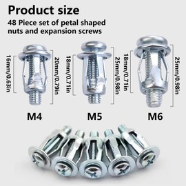 Hzyclzh Pack of 48 Metal Cavity Anchors, Hollow Metal Wall Nuts, Car Metal Screw Leaf Nuts for Jack/Trolley Nut Assortment Kit, Heavy Duty for Thin Walls, Hollow Doors, Iron Sheet (M4 M5 M6)