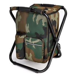 YESIACE Portable Hiking Camouflage Camping Stool, Folding Camping Chair Stool Backpack with Cooler Insulated Picnic Bag