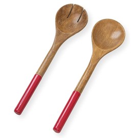 Folkulture Wooden Salad Serving Utensils or Salad Tongs, Salad Servers for Wooden Salad Bowl Set, Salad Tongs for Serving, Salad Hands for Kitchen Decor, 12-inch Spoon and Fork Set, Red