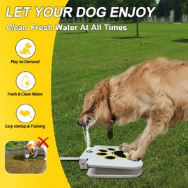 Outdoor Dog Water Fountain Step On - Upgrade Large Dog Sprinkler Drinking Water Dispenser Dog Paw Waterer Activated with Stainless Steel Braided Hose