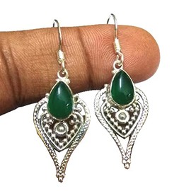 Kanika Jewelry Trove Green Onyx Gemstone Silver 925 Dangle Earrings