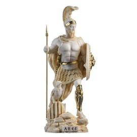 Ares Mars God of War Zeus Son Roman Statue Alabaster Gold Tone 25 cm