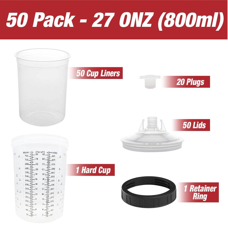 LAUCO Disposable Paint Spray Gun Cups Liners and Lid System