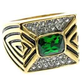 Sujak Celtic Shield Emerald Simulated Cz Accent 18K Gold Overlay Mens Ring Size 12 T53