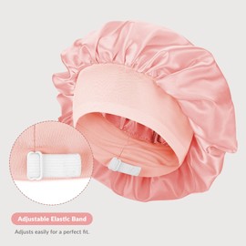 Silk Hair Bonnet for Sleeping, Adjustable Double-Layer Satin Bonnets Cap for Women Shower Cap (1pcs, Pink)