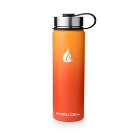 HYDRO CELL Stainless Steel Water Bottle w/ Straw & Wide Mouth Lids (64oz 40oz 32oz 24oz 18oz 14oz) - Keeps Liquids Perfectly Hot or Cold with Double Wall Vacuum Insulated Sweat Proof Sport Design (Red/Orange 24oz)