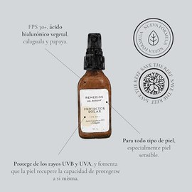 Remedios del Bosque Protector Solar Facial FPS30+ con Ácido Hialurónico Vegetal y Calaguala, 60 ML.