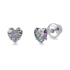 Limerencia Heart Screw Backs Earrings G23 Implant Grade Titanium Stud Earrings 20G Hypoallergenic Tragus Piercing Post for Sensitive Ears(5 mm, Rainbow Quartz)