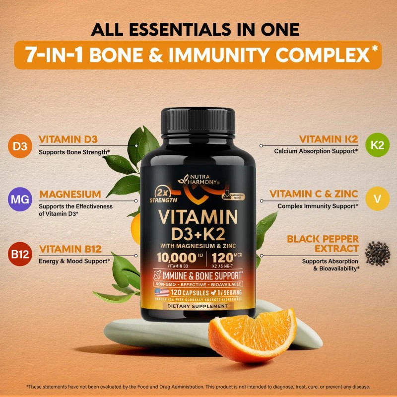 Nutraharmony Vitamina D3 10000 Iu K2 Mk-7 120 Cpsulas