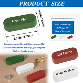 Sunxeke Metal Buffing Polishing Compound Kit,Buffing Wheel Compound Including White Diamond,Red Rouge, General Green(3 Pack, 3.5 Oz)