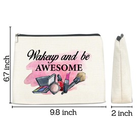 FYDHQSS Inspirational Gifts for Women Makeup Bag, Positive Gift for Female Friends Mom Daughter Aunt Sister Nurse Cosmetic Travel Bag, Wake Up and Be Awesome Zipper Toiletry Pouch for Purse
