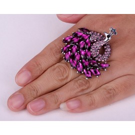 YACQ Women's Peacock Stretch Rings Fit Finger Size 7 To 9 - Lead & Nickle Free - Elastic Soft Band Perfect for Arthritis - Scarf Holders - (1-3/4 x 1-3/4) Inches