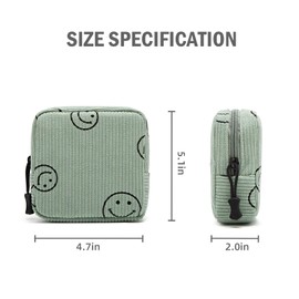 ZOEMTIU Small Makeup Bag for Purse,Mini Cosmetics Bag cute Zipper corduroy Cosmetic Pouch Storage Pouch Travel Toiletry Organizer for Women Girls, B-Green Smile, Corduroy Makeup Bags for Storage