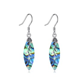 POPLYKE Teardrop Leaf Abalone Earrings for Women 925 Sterling Silver Leaf Earrings Dangle Leaf Jewellery Gifts for Her