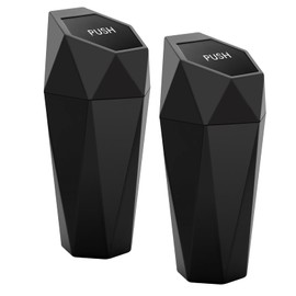 Ginsco 2 Pack Car Trash Can with Lid, Cup Holder Garbage Can for Car, Garbage Bin Cars Accessories for Interior, Leakproof Small Trash Bin, Mini Trash Can for Cars, Home, Bedroom, Office (Black)