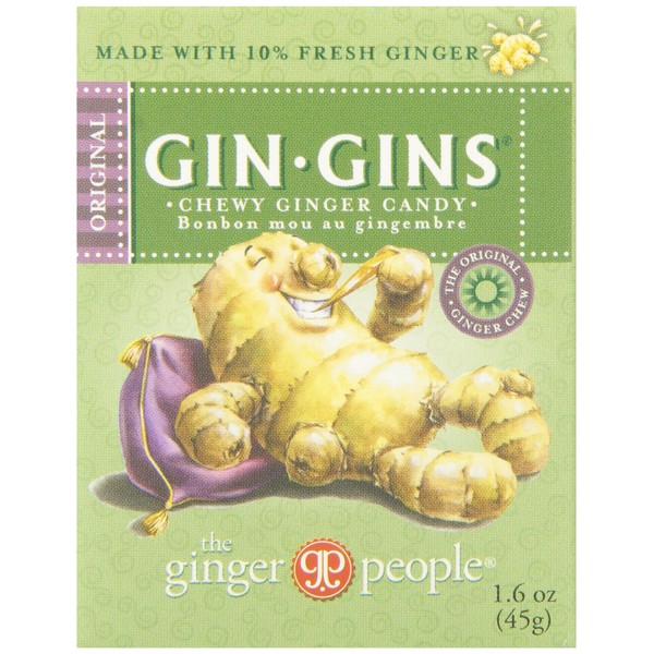 GIN GINS Original Ginger Chews by The Ginger People – Individually Wrapped Healthy Candy – 1.6 oz Bags – Pack of 12