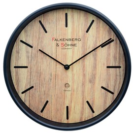Falkenberg & Söhne 30cm Radio Controlled Wall Clock with Wood Effect Dial Quartz Movement DCF77 Signal Plastic Mineral Glass (Black)