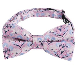 Alizeal Mens Floral Pre-tied Bow Tie, Pocket Square and Cufflinks for Wedding Party Business 3pc Set, Pink+Light Blue