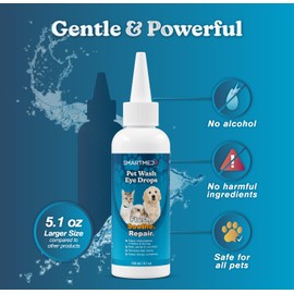SMARTMED Pet Eye Wash 5.1 oz Gentle Eye Irritation Solution for Pets – Removes Dirt, Debris & Tear Stains – Safe for Daily Use
