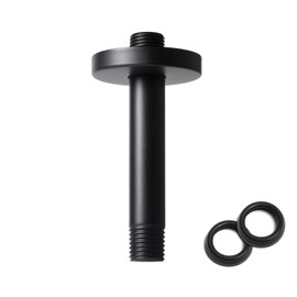 6 Inch Shower Arm with Flange, Ceiling Mounted Shower Head Extension Arm, 1/2 NPT Straight Arm for Rain Shower Head, Stainless Steel Shower Head Extension Replacement Pipe Arm,Black