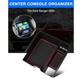 Autorder Center Console Organizer for 2024 2025 2026 Ford Ranger Accessories Armrest Storage Box Secondary Insert Tray with 2 Color Mats (ONIF FIT Electric handbrake Version)