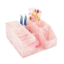 Eyelash Beauty Organizer, Acrylic Eyelash Grafting Tool Storage Beauty Tool W/Tweezers Holder Display Boxes for Home Eyelash Salon (Marble Pink)