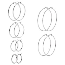 Inkurie 6 Pair Silver Hoop Earrings, Stainless Steel Earrings Set Hypoallergenic Large Hoop Earring Big Thin Silver Earring for Women Girls, 15/20/30/40/50/60mm