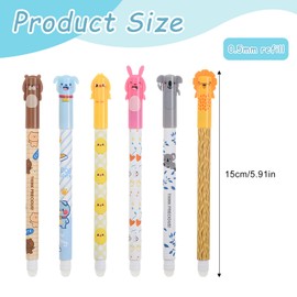 pilyero 6 Pieces Erasable Ballpoint Pens, Gel Pens Erasable Pens, Erasable Pens, Cartoon Pattern with Black Ink, 0.5mm Refill Tip, Suitable for School Office Writing