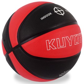 KUYOTQ Size 5 Kids Youth Basketball 27.5" Black&Red, Durable High-Bounce Thickened Rubber Youth Basketball for in & Outdoor Play, for Boys Girls(Deflated)