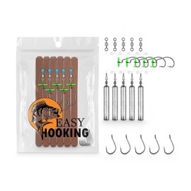 Drop Shot Rig Set 11-Piece - 5 Pre-Made Dropshot Rigs + 5 Replacement Hooks + 1 Practical Hook Board (#2, 10 g)