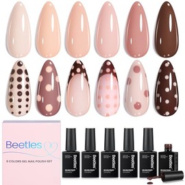 Beetles Gel Polish Kit- 6 Colors Popular Nude Gel Polish Set All Seasons Skin Tones Pink Brown Neutral Gel Nail Polish Kit, Soak Off LED Gel Nail Kit 