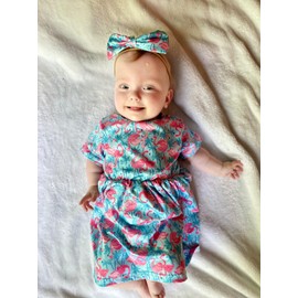 Baby Girl Dresses 0-3 Months Infant Girl's Short Sleeve Dress Set Baby Girl Spring Summer Outfits Swan Pattern Clothing Set with Headband