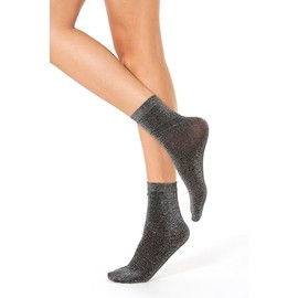 Gi&Gi 3 Pairs Ladies Lurex Multi Pack Short Socks for Women Sparkle Yarns, silver