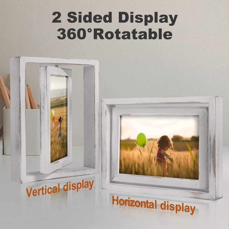 EGOFINE 2 Pack 7x5 Rotating Floating Picture Frames,Double-Sided Display with