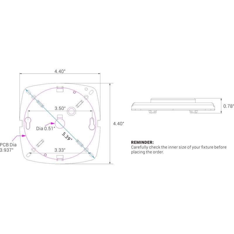 4" PCB Size,5.39" Overall Size, 17W, 3000K,1200LM,120V, CRI90, LED Light