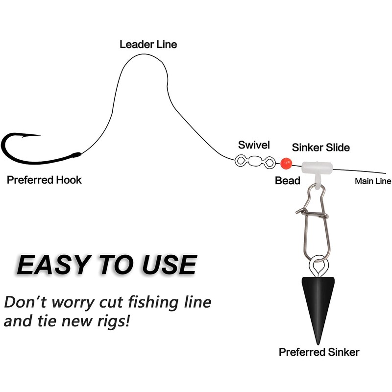 50pcs Fishing Line Sinker Slide with Duo-Lock Snap Hooked Snap