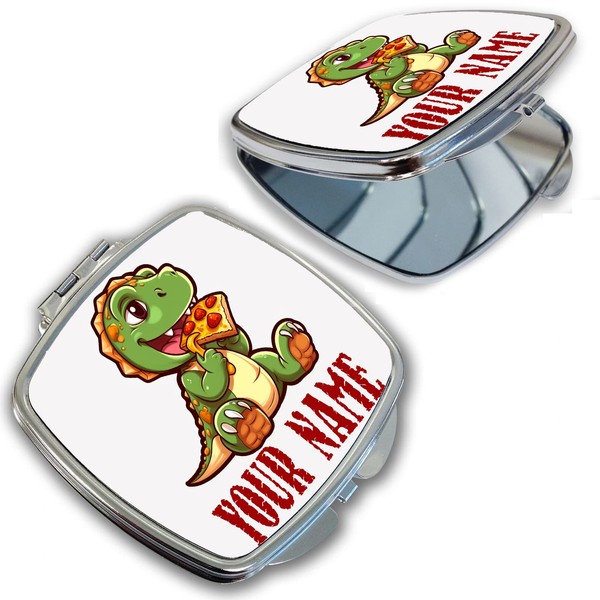Bleu Reign Compact Personalized Pocket Mirror Custom Name Dinosaur Eating