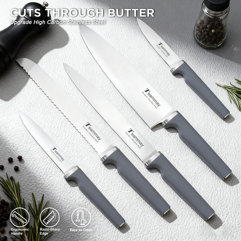10-Piece Kitchen Knife Set with Metal Block, Grey