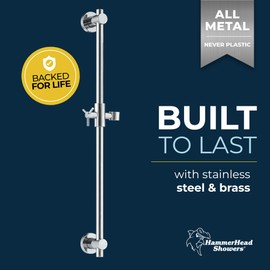 HammerHead Showers® Solid Metal 27.5 Inch Shower Slide Bar for Hand Held Shower Heads, Chrome | Adjustable Height Showerhead with Hose Rail System | Easily Adjust Height & Angle of Handshower