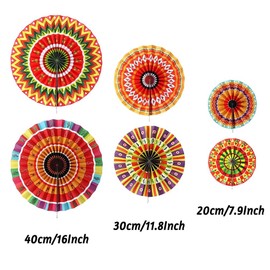 Mexican Fiesta Party Decoration Set,6 Fiesta Hanging Paper Fans 1 Triangle Banner Bunting with Cinco De Mayo Fiesta Hanging Swirl for Mexican Carnival Festival Taco Tuesday Party Decorations