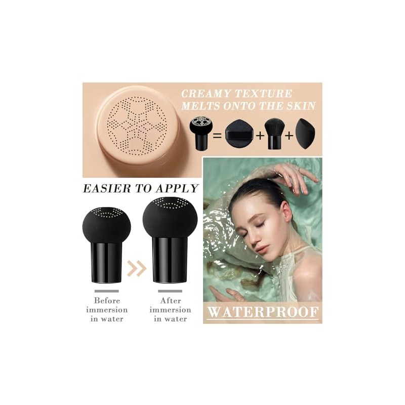Set Maquillaje Facial Base Crema Cojín Aire Mushroom Head Polvos