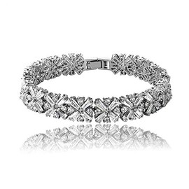 Treasure Bay Statement CZ Crystal Bracelet, White Gold Plated CZ Crystal Tennis Bracelet for Women, 17cm and 19cm, Luxury Jewellery Gift (17 Cm)
