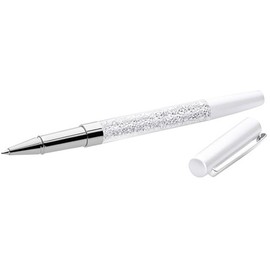Quality Rollerball Pen with Crystals (White) Also Pen Pouch and Pen Refill Included.