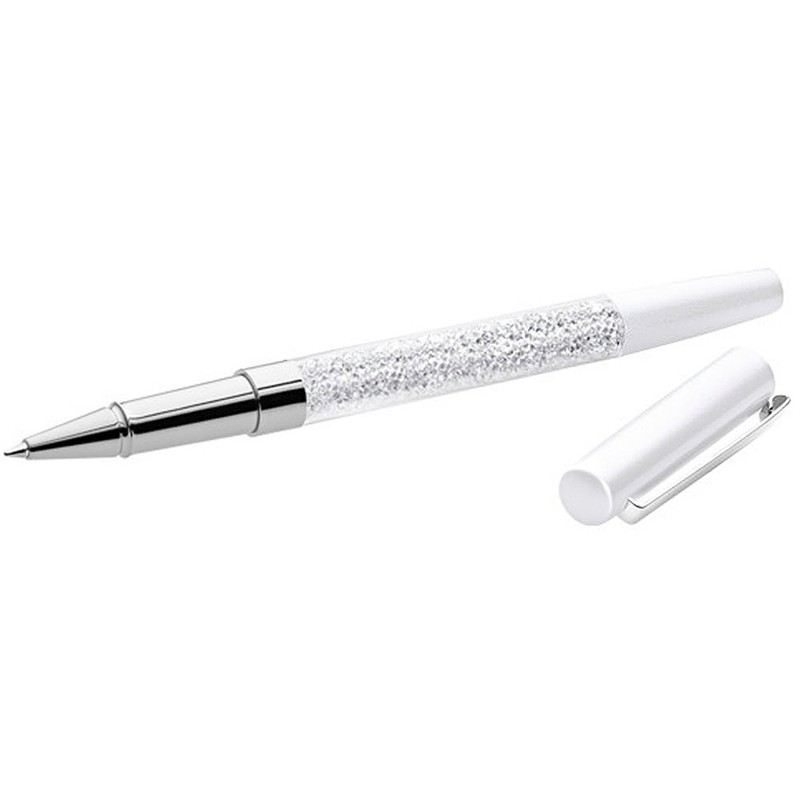 Quality Rollerball Pen with Crystals (White) Also Pen Pouch and