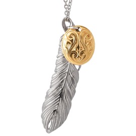Juraice Hawaiian Jewelry Necklace, Men's, Women's, Stainless Steel Necklace, Feather, Scroll, Wave, Metal Allergy-Friendly, Surgical Pendant, Chain Included, For Men, For Women, Gift, Pair, Surgical