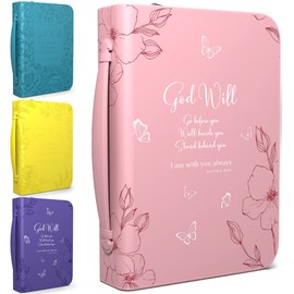 DEHITE Bible Cover Case for Women – Leather Carrying Bag Large Size – | Fits Book 7 x 10.1 x 1.9 in | Pen Slots | Zippered Pocket | Premium Faux Leather | – Pink Christian Gifts Accessory