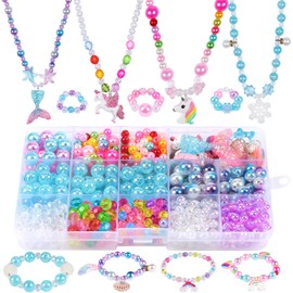 Tacobear Beads for Threading Children's Jewellery Crafts with Unicorn Rainbow Mermaid Pendant Colourful Beads Set for Bracelets Chains DIY Party Bags Children's Birthday Gifts for Girls