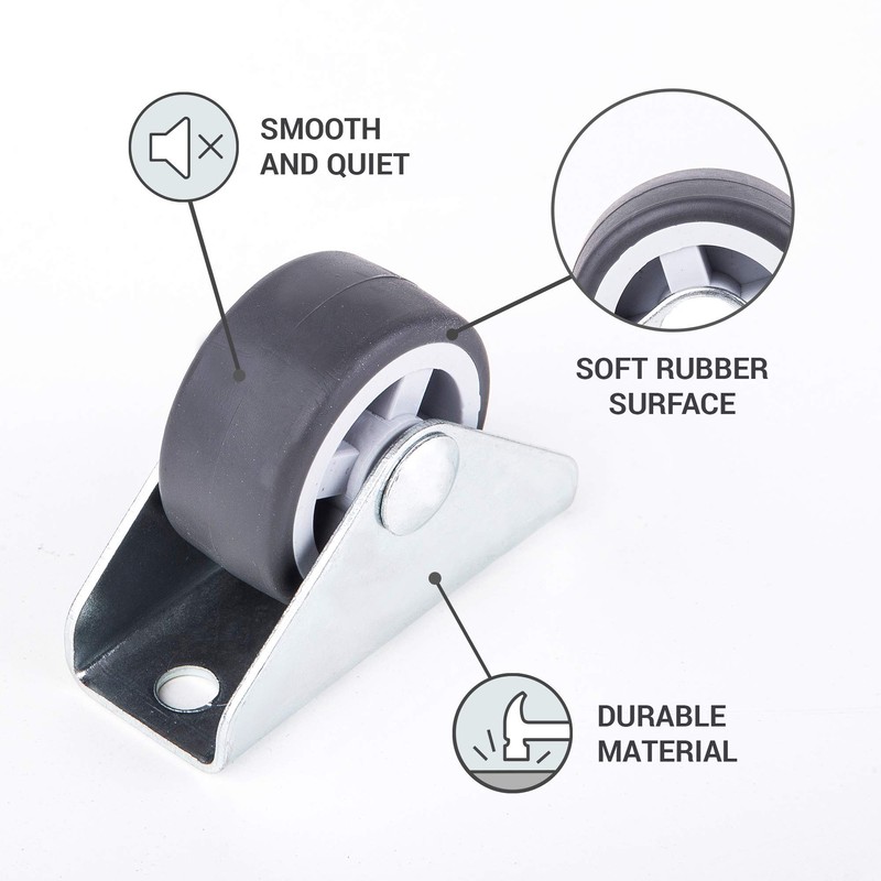 (Pack of 20) Rubber Fixed Castors 30 mm High Performance
