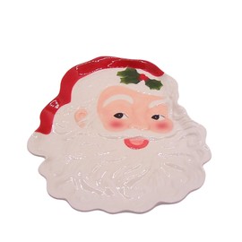 Holiday Kitchen & Bar Decor- Classic Santa Platter, Unique Santa Face Tray, 14.5 Inches Long