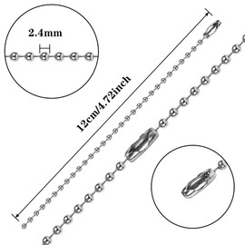 SANNIX 100Pcs Ball Beads Chain, Bulk Dog Tag Metal Chain, 4.72 Inches Ball Chain Keychains with Connectors (Silver)